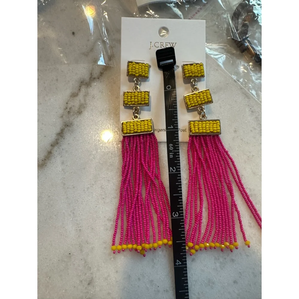 J. Crew JCrew Beaded Dangle Earrings Hot pink yellow‎